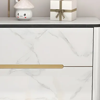 Stylish White Wooden Dresser with Stone Top & Metal Legs Image - 12
