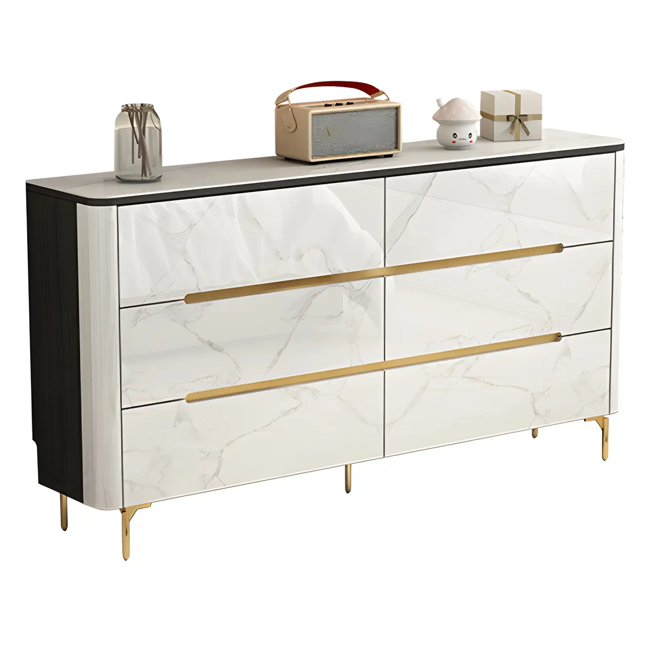 Stylish White Wooden Dresser with Stone Top & Metal Legs Image - 16 | homeyfad
