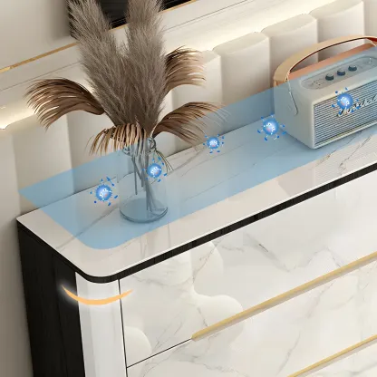 Stylish White Wooden Dresser with Stone Top & Metal Legs Image - 14