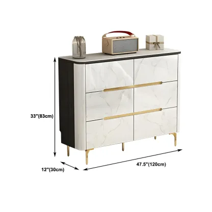 Stylish White Wooden Dresser with Stone Top & Metal Legs Image - 22
