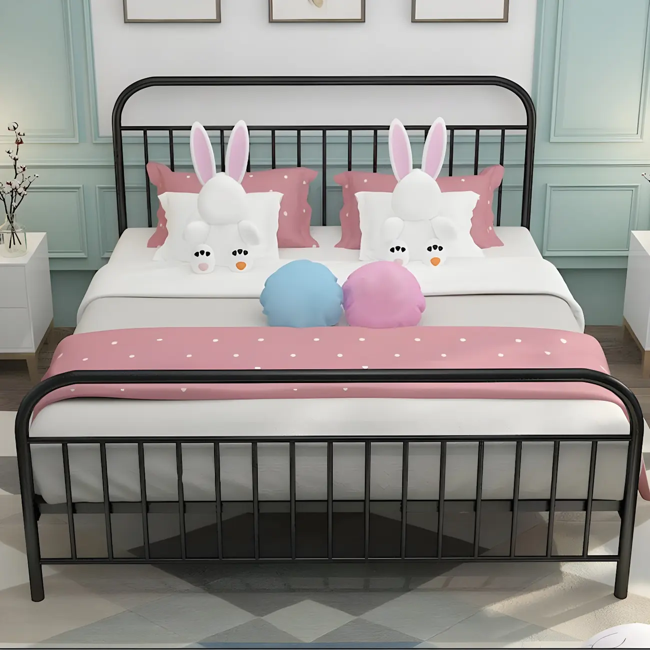 Kids Black Modern Metal Bed Frame with Headboard Image - 1 | homeyfad