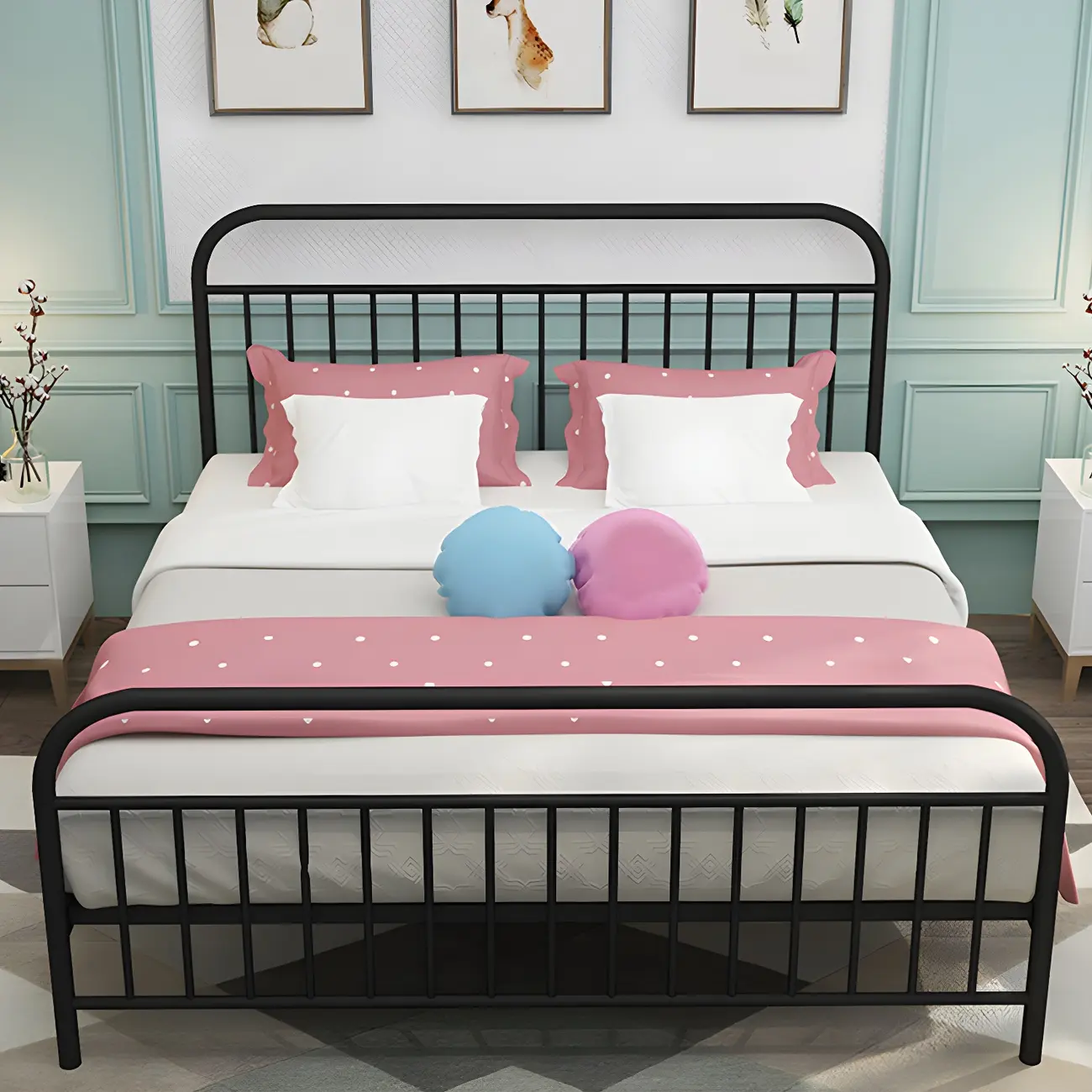 Kids Black Modern Metal Bed Frame with Headboard Image - 2 | homeyfad