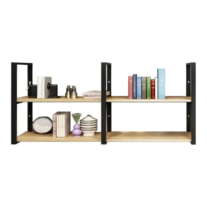 Industrial Wall-Mounted 3-Tier Wood Display Shelf Image - 5