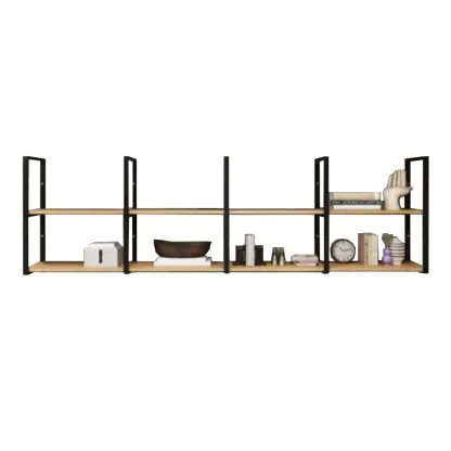 Industrial Wall-Mounted 3-Tier Wood Display Shelf Image - 9