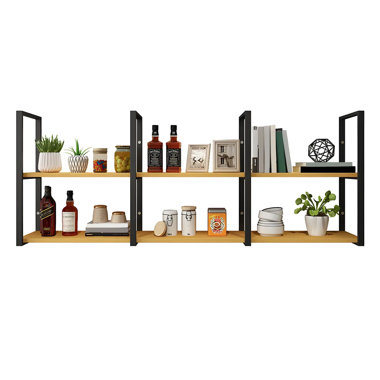 Industrial Wall-Mounted 3-Tier Wood Display Shelf Image - 10 | homeyfad