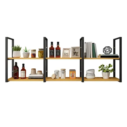 Industrial Wall-Mounted 3-Tier Wood Display Shelf Image - 10