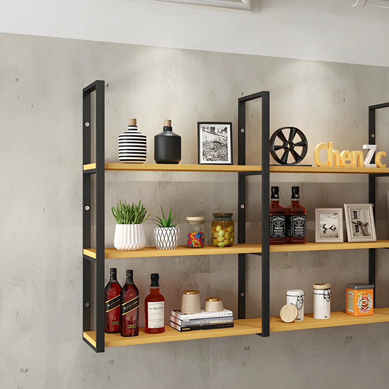 Industrial Wall-Mounted 3-Tier Wood Display Shelf Image - 11 | homeyfad
