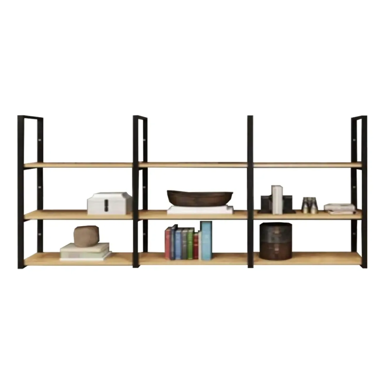 Industrial Wall-Mounted 3-Tier Wood Display Shelf Image - 15