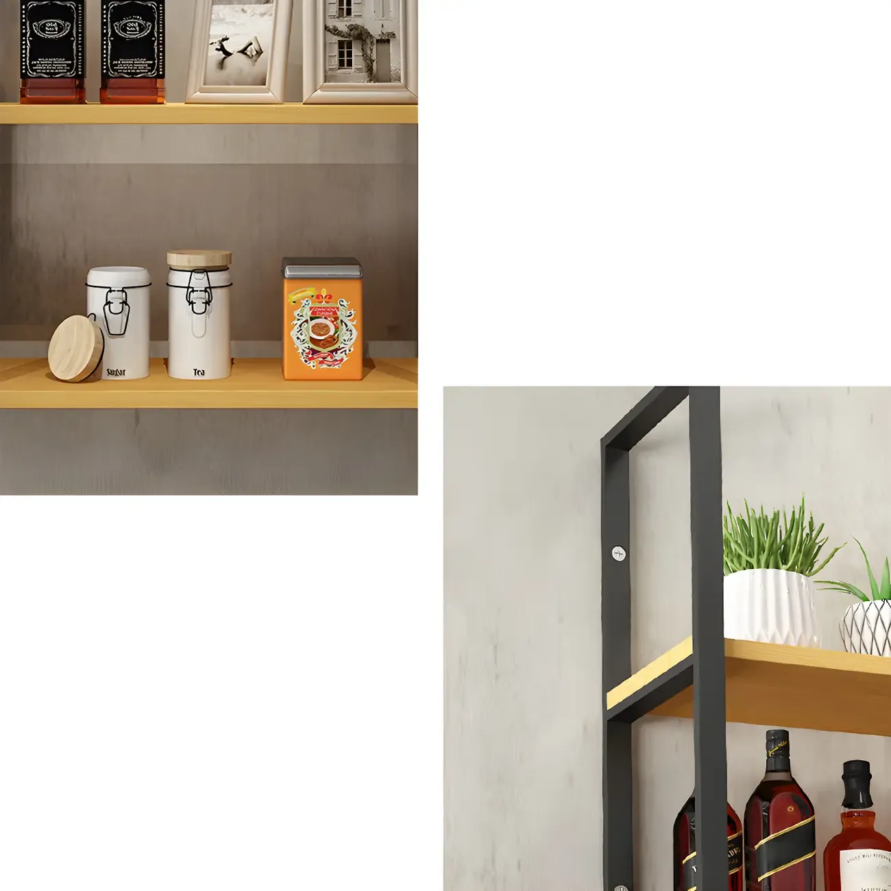 Industrial Wall-Mounted 3-Tier Wood Display Shelf Image - 16