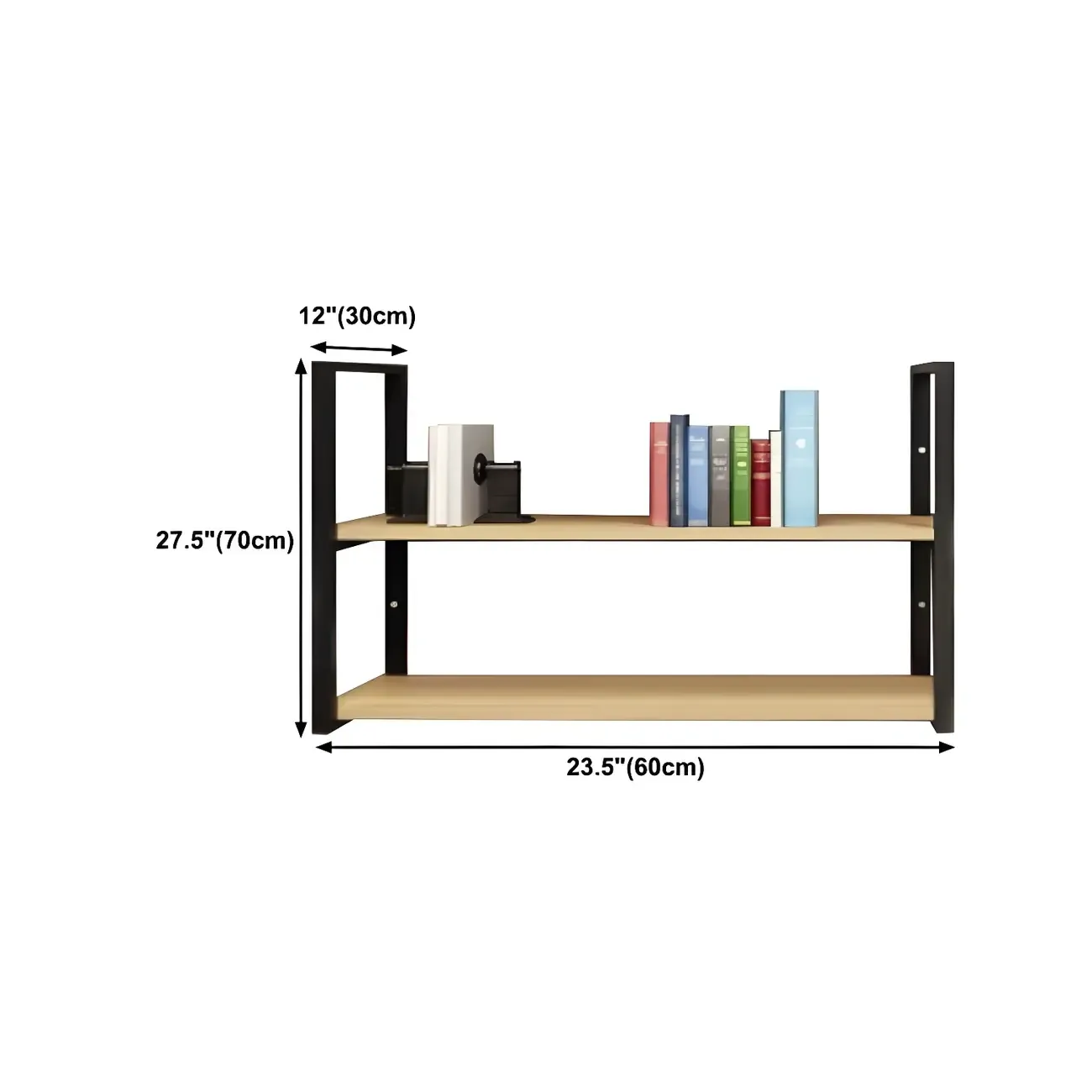 Industrial Wall-Mounted 3-Tier Wood Display Shelf #size