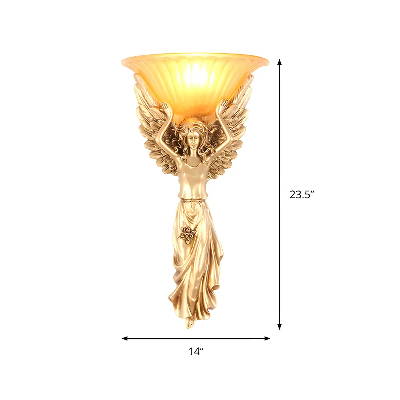 Glam Angel Gold Resin Wall Sconce With Frosted Glass Image - 4 | homeyfad