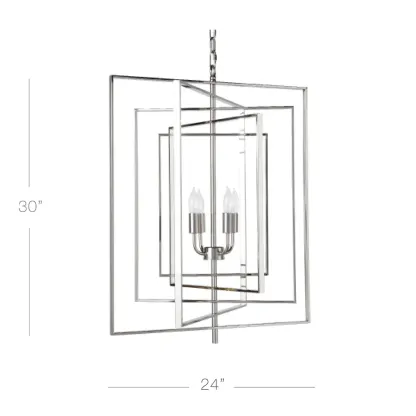 Modern Silver Rectangular Metal Cage Chandelier #size