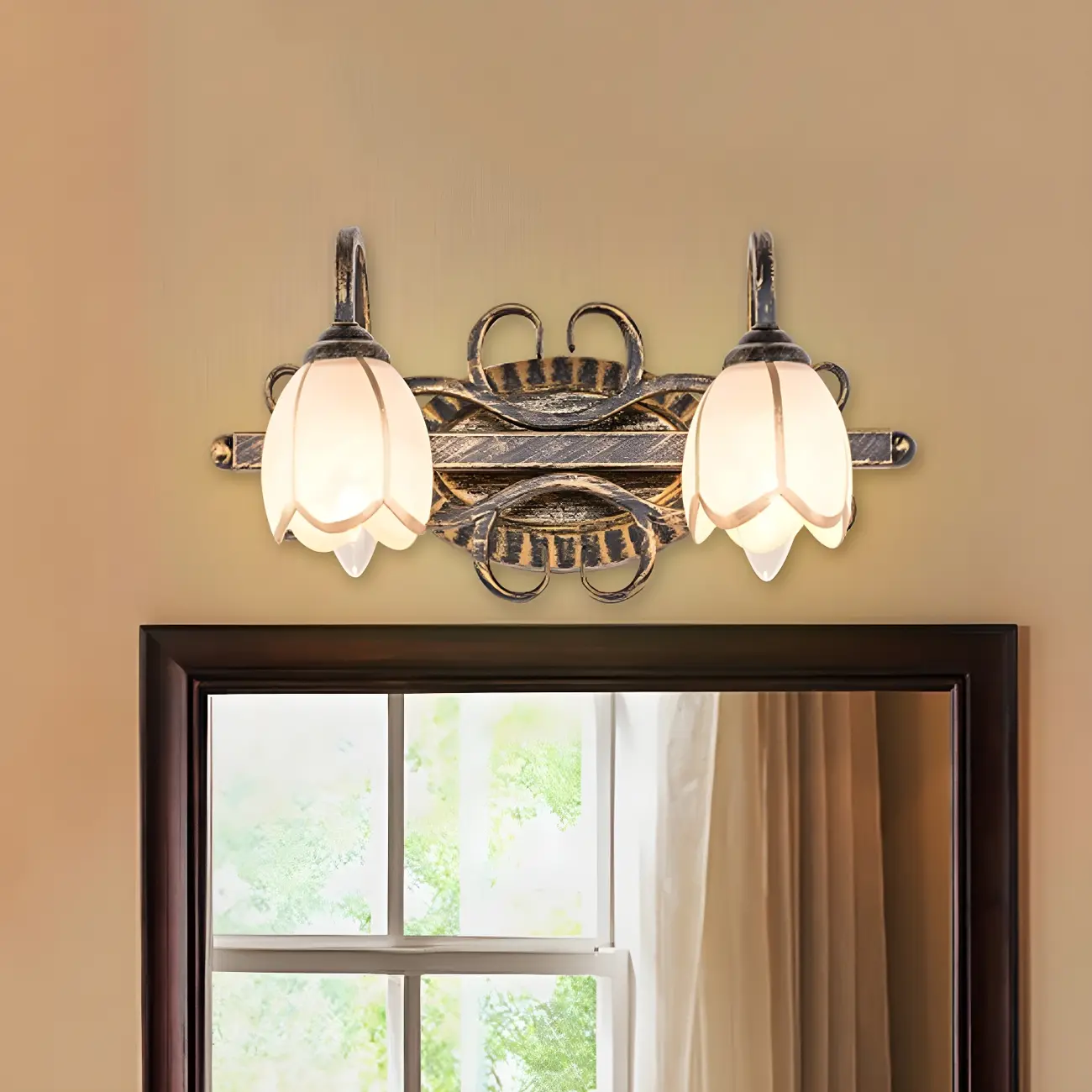 Antique Brass Flower Vanity Light for Bathroom Image - 1 | homeyfad