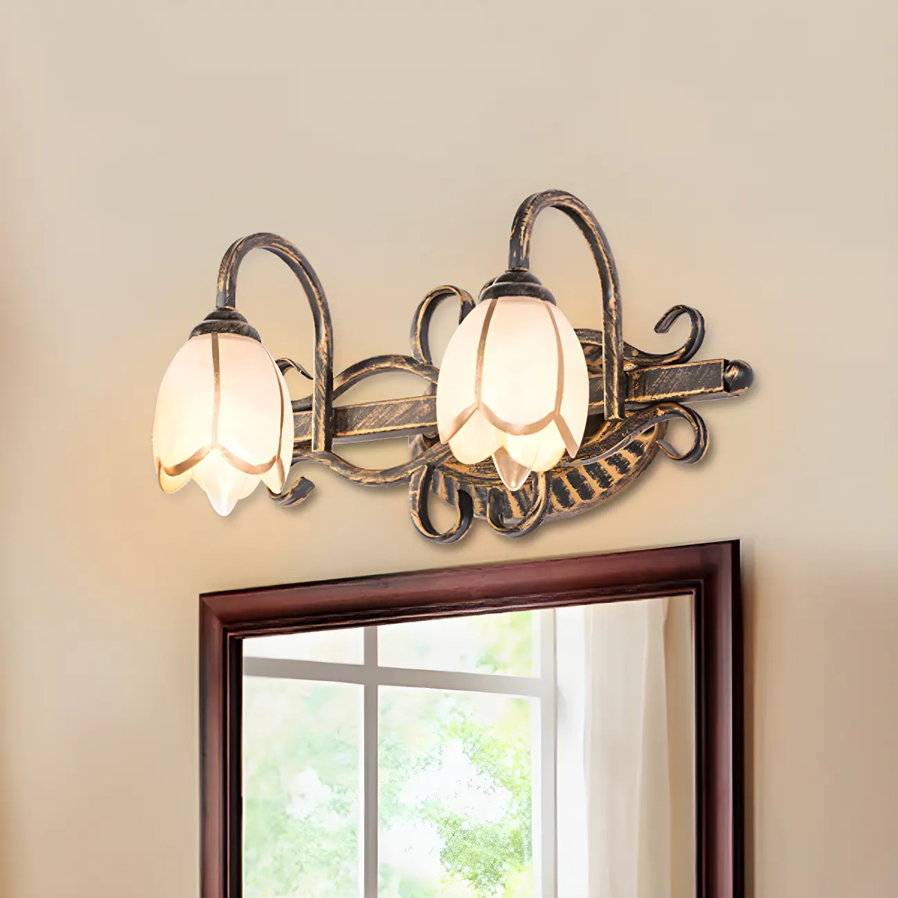 Antique Brass Flower Vanity Light for Bathroom Image - 2 | homeyfad
