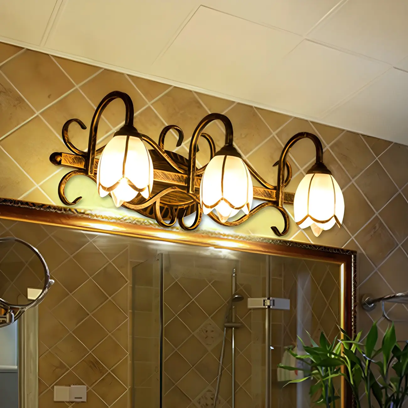 Antique Brass Flower Vanity Light for Bathroom Image - 4 | homeyfad