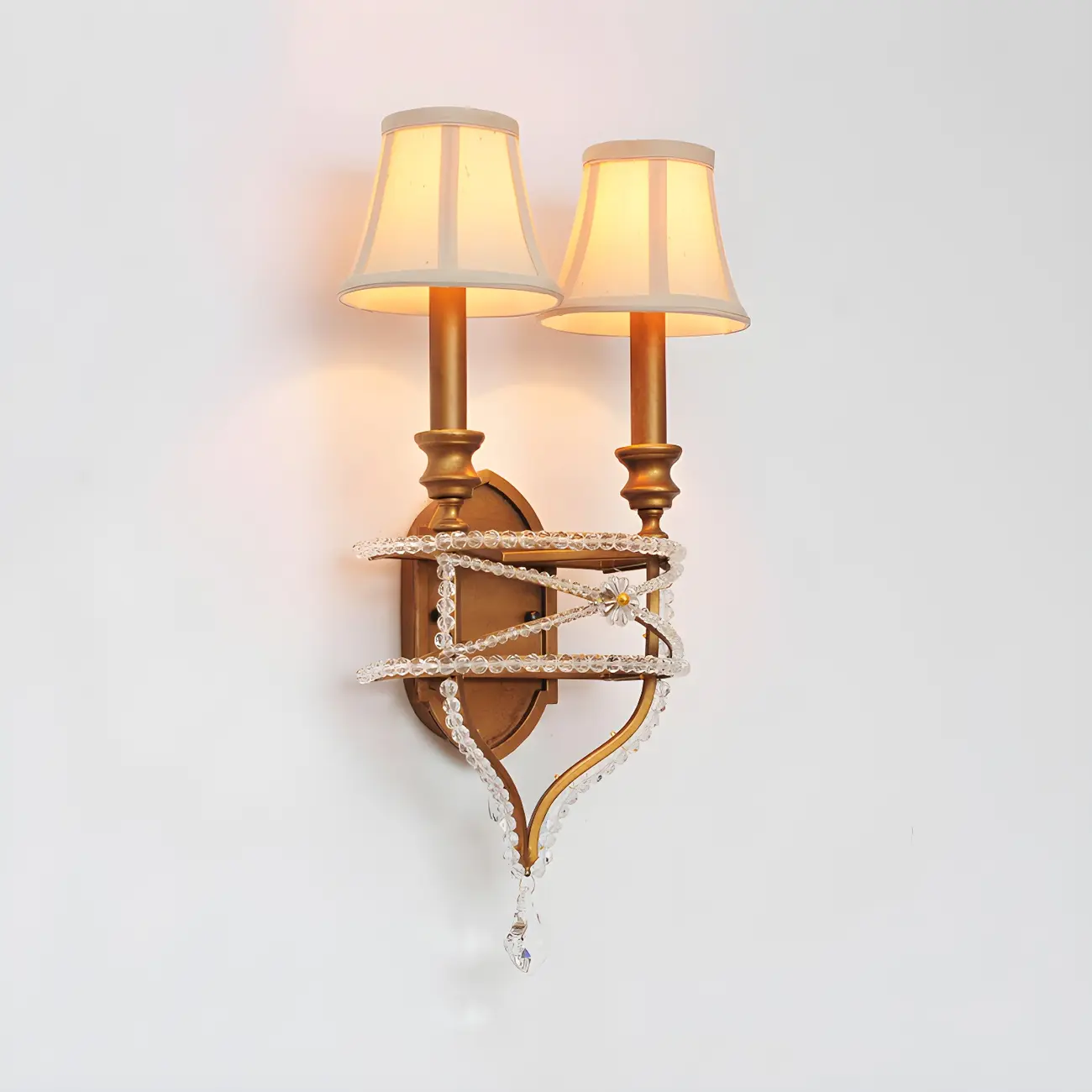 2 Lights Graceful Crystal Wall Sconce with Fabric Shade & LED Image - 4 | homeyfad