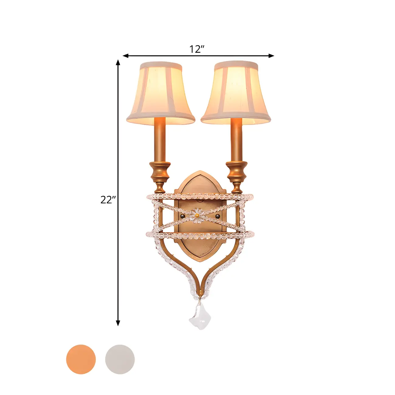 2 Lights Graceful Crystal Wall Sconce with Fabric Shade & LED Image - 5 | homeyfad