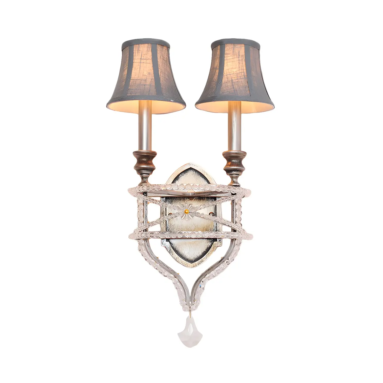 2 Lights Graceful Crystal Wall Sconce with Fabric Shade & LED Image - 8 | homeyfad