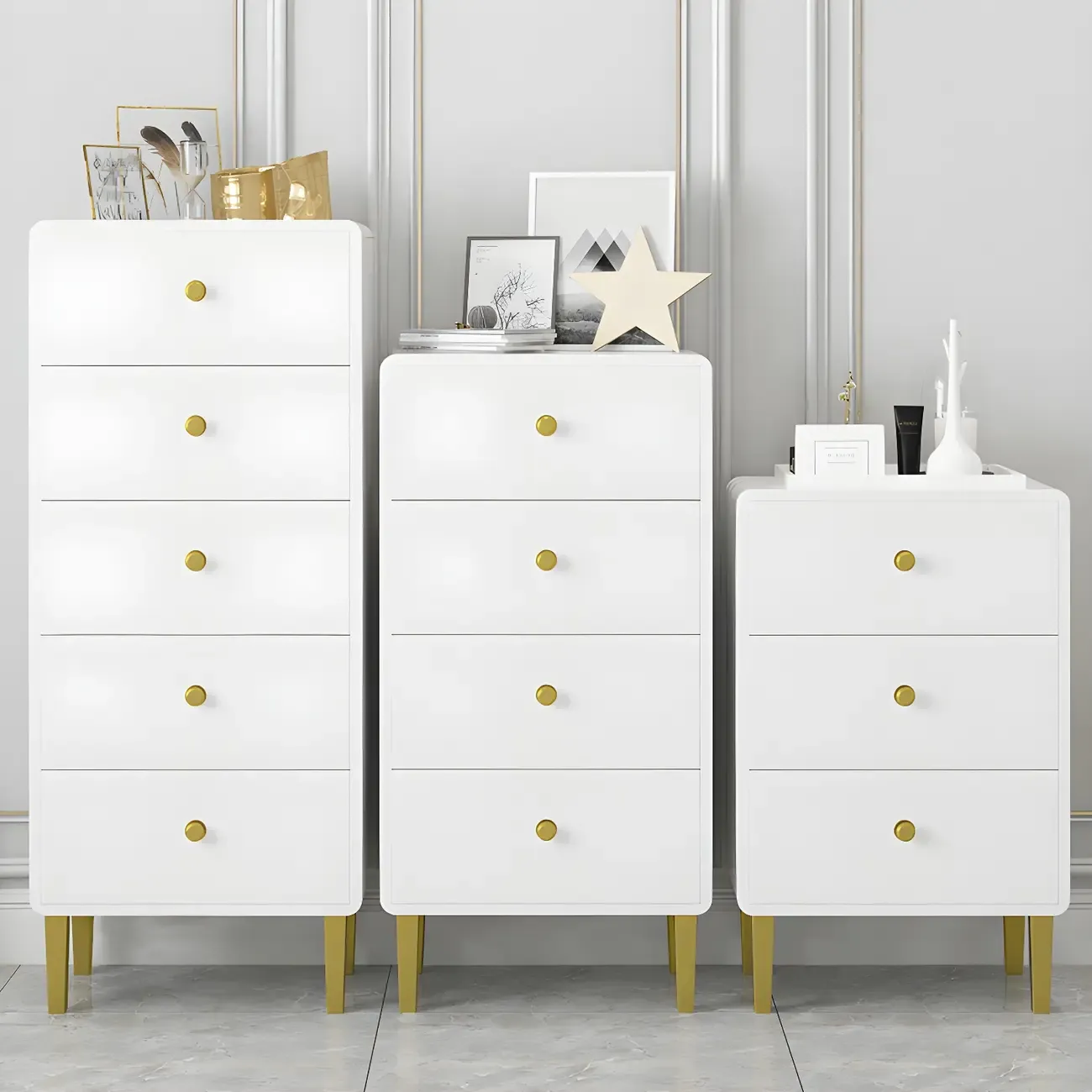 Elegant White Wooden Dressers with Metal Legs for Bedroom Image - 1