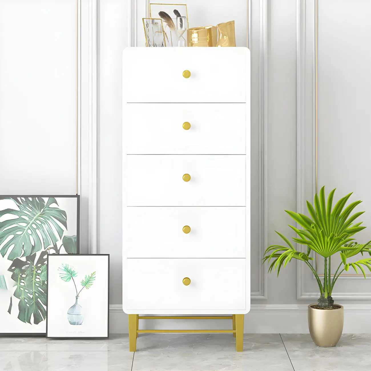 Elegant White Wooden Dressers with Metal Legs for Bedroom Image - 4 | homeyfad