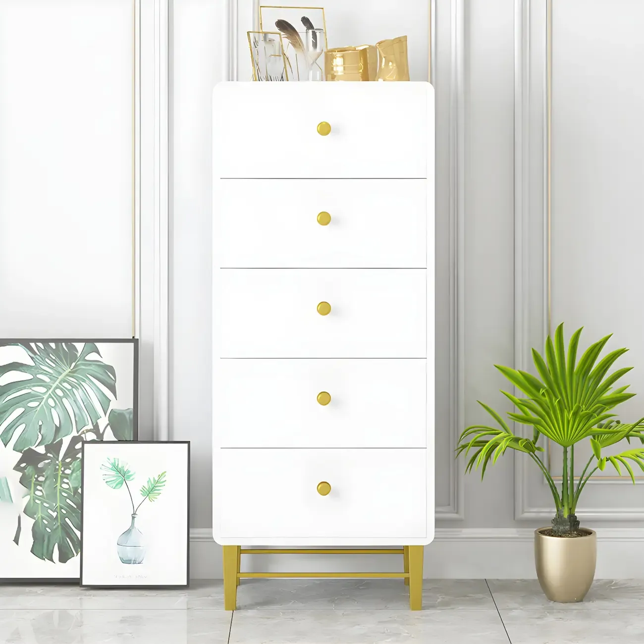 Elegant White Wooden Dressers with Metal Legs for Bedroom Image - 4