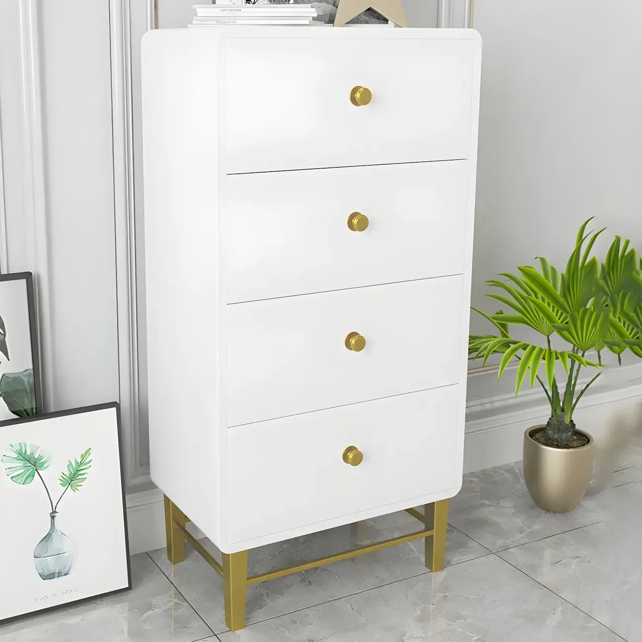 Elegant White Wooden Dressers with Metal Legs for Bedroom Image - 19