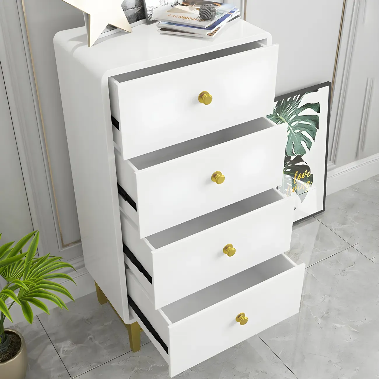 Elegant White Wooden Dressers with Metal Legs for Bedroom Image - 20