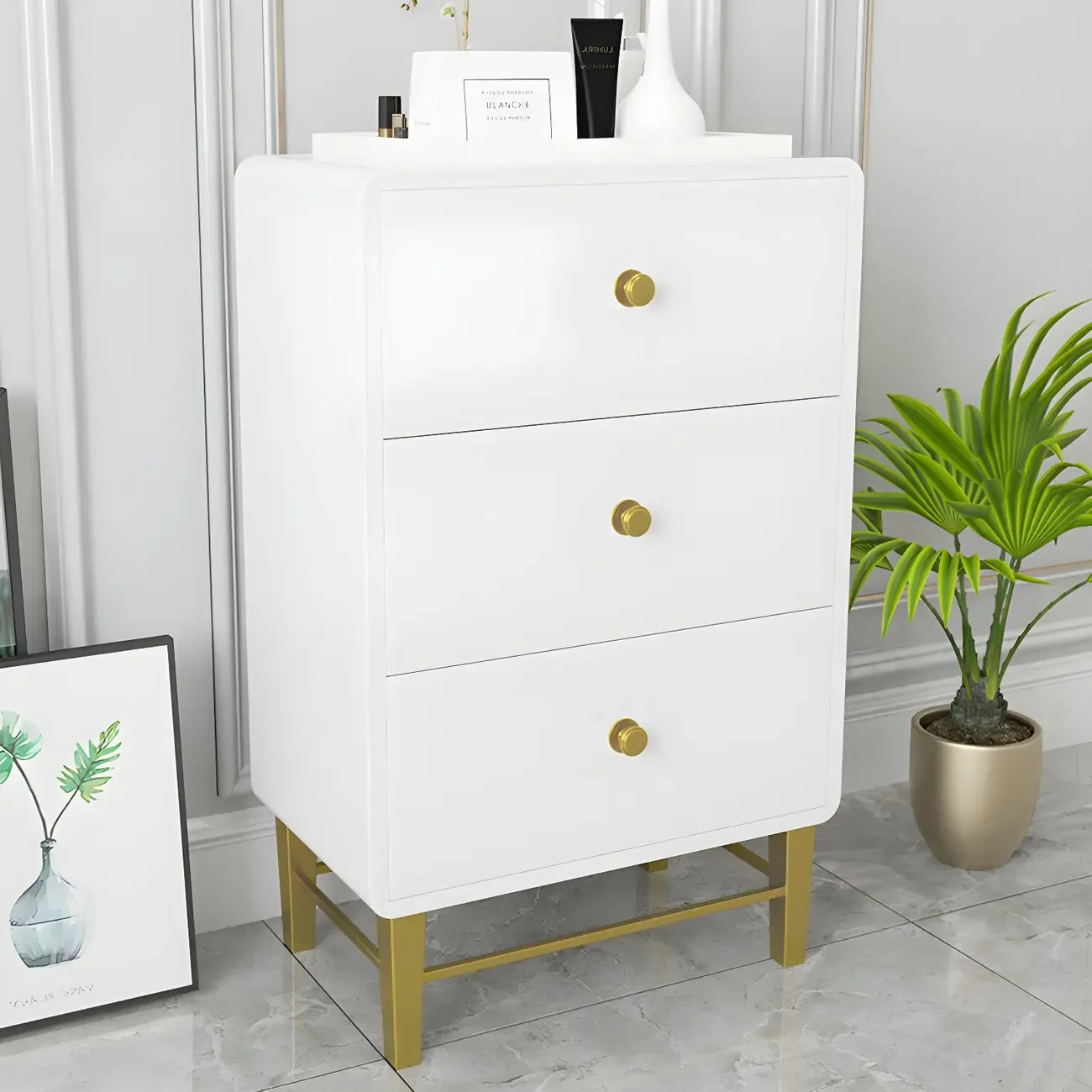 Elegant White Wooden Dressers with Metal Legs for Bedroom Image - 21