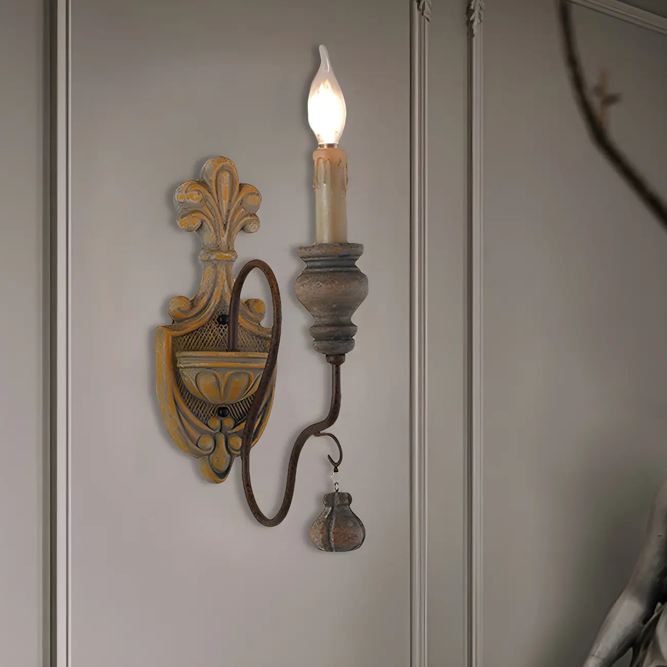 Vintage Distressed Wood Metal Wall Sconce Lamp Image - 2 | homeyfad