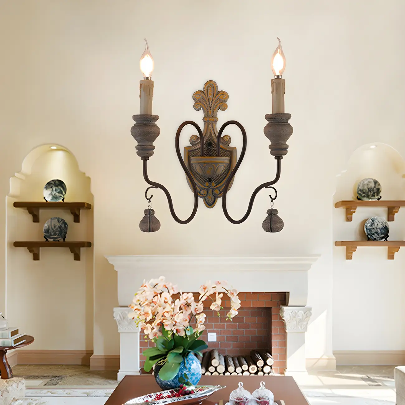 Vintage Distressed Wood Metal Wall Sconce Lamp Image - 1 | homeyfad