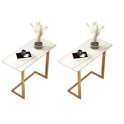 Rectangular Stone Top C-Shaped Side Table White Image - 4