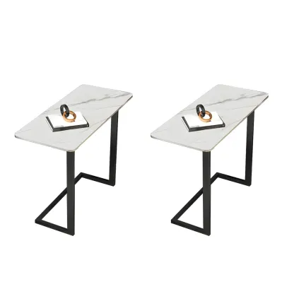 Rectangular Stone Top C-Shaped Side Table White Image - 6