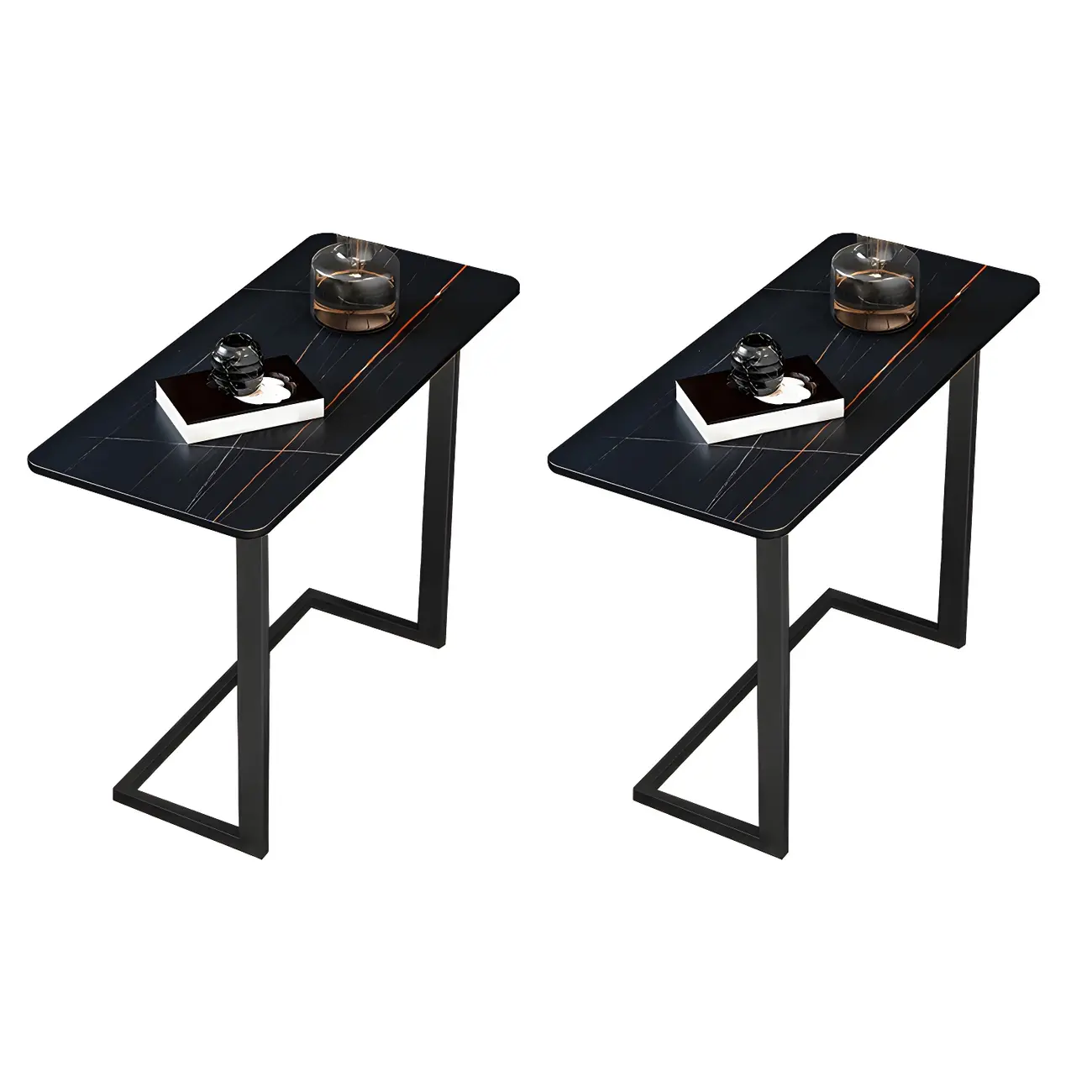 Rectangular Stone Top C-Shaped Side Table White Image - 8 | homeyfad