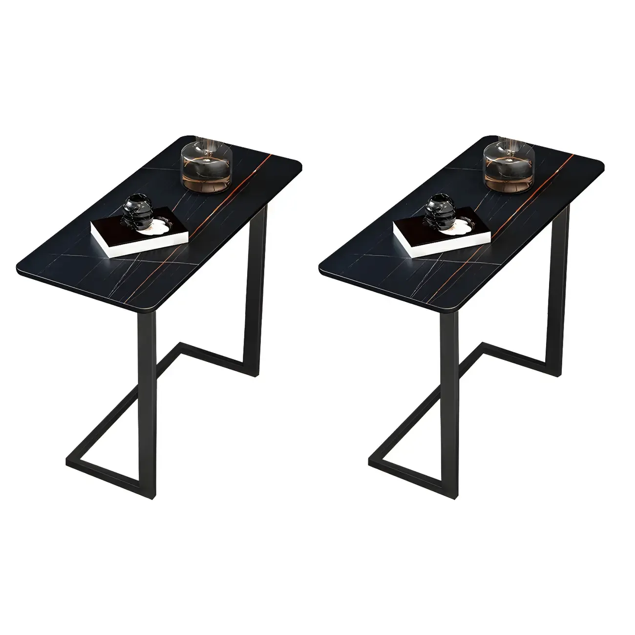 Rectangular Stone Top C-Shaped Side Table White Image - 8