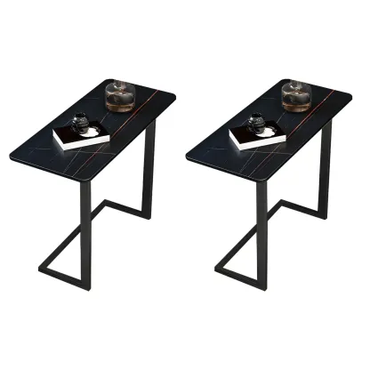 Rectangular Stone Top C-Shaped Side Table White Image - 8