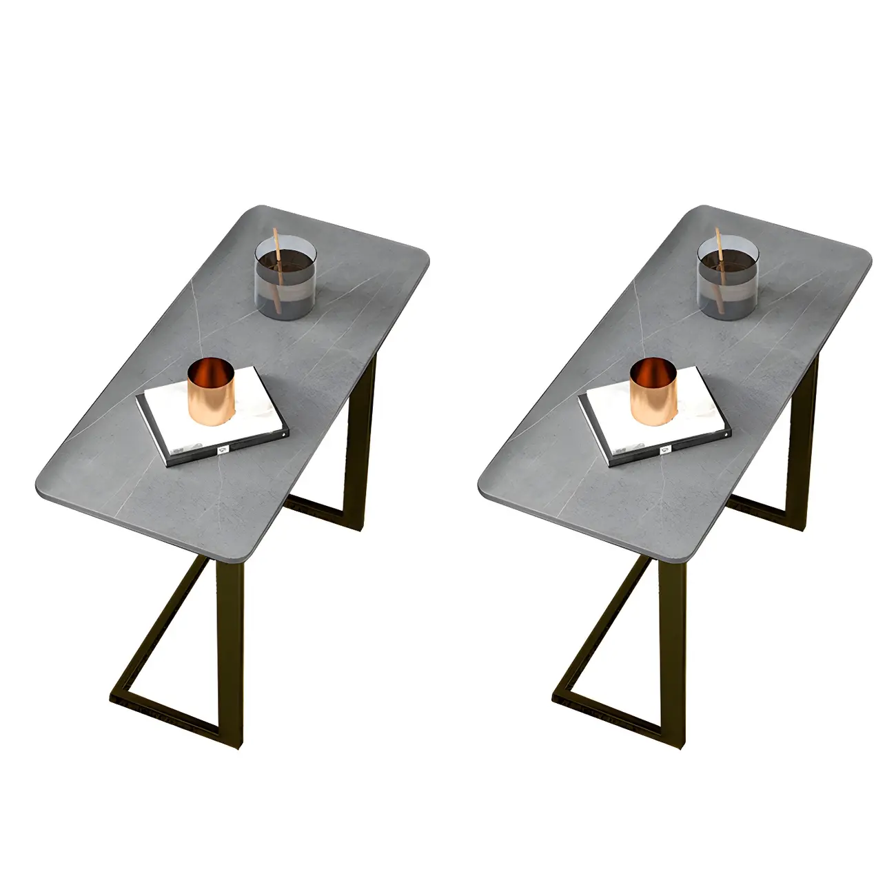 Rectangular Stone Top C-Shaped Side Table White Image - 9 | homeyfad