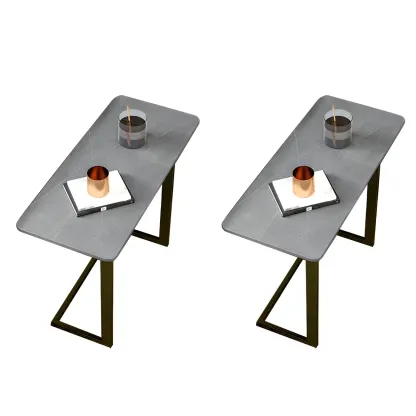 Rectangular Stone Top C-Shaped Side Table White Image - 9