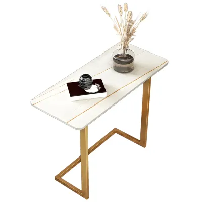 Rectangular Stone Top C-Shaped Side Table White Image - 10