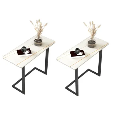 Rectangular Stone Top C-Shaped Side Table White Image - 11
