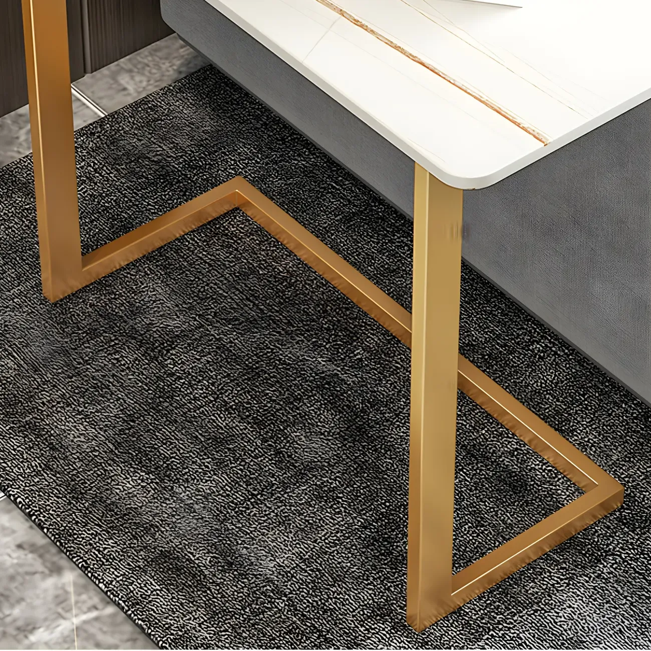 Rectangular Stone Top C-Shaped Side Table White Image - 13