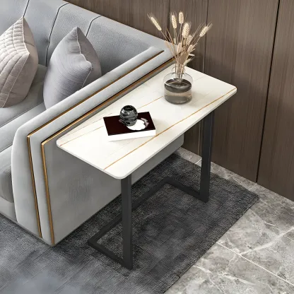 Rectangular Stone Top C-Shaped Side Table White Image - 16