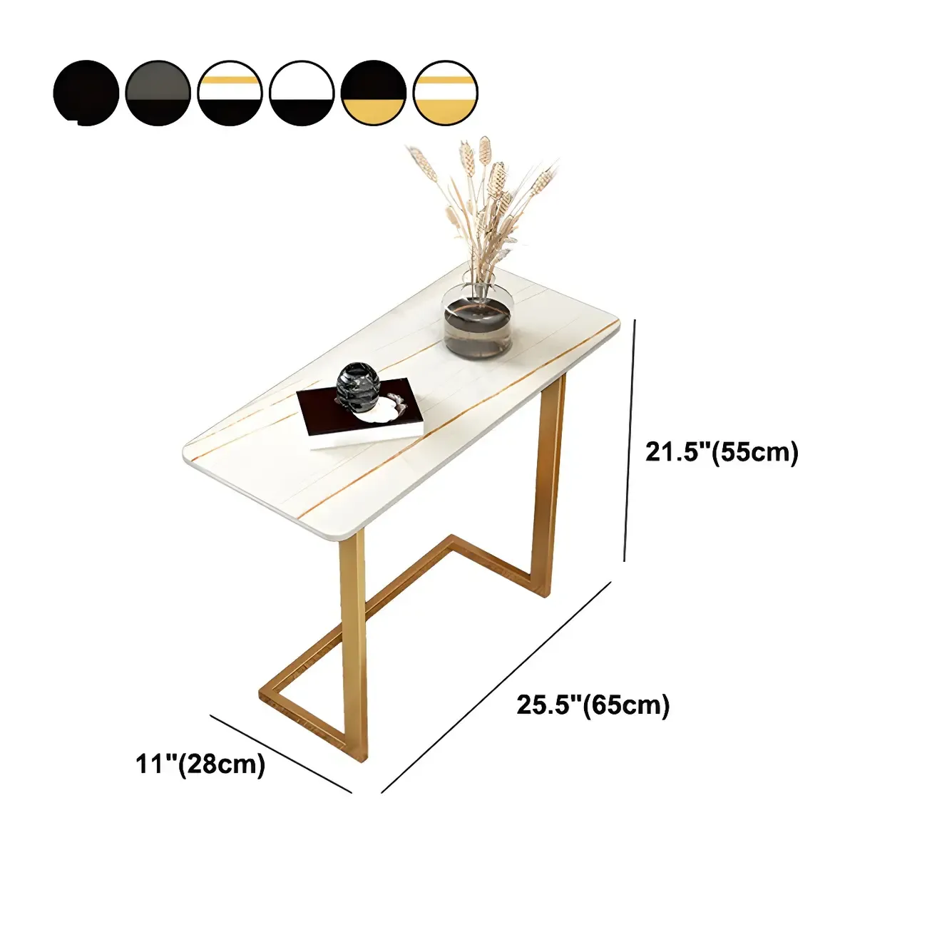 Rectangular Stone Top C-Shaped Side Table White #size