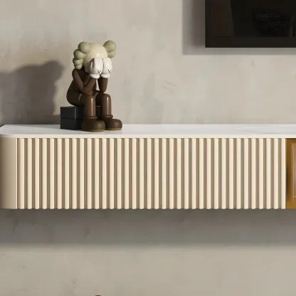 Glam Stone Floating TV Stand with Open Shelves for Living Room Image - 10