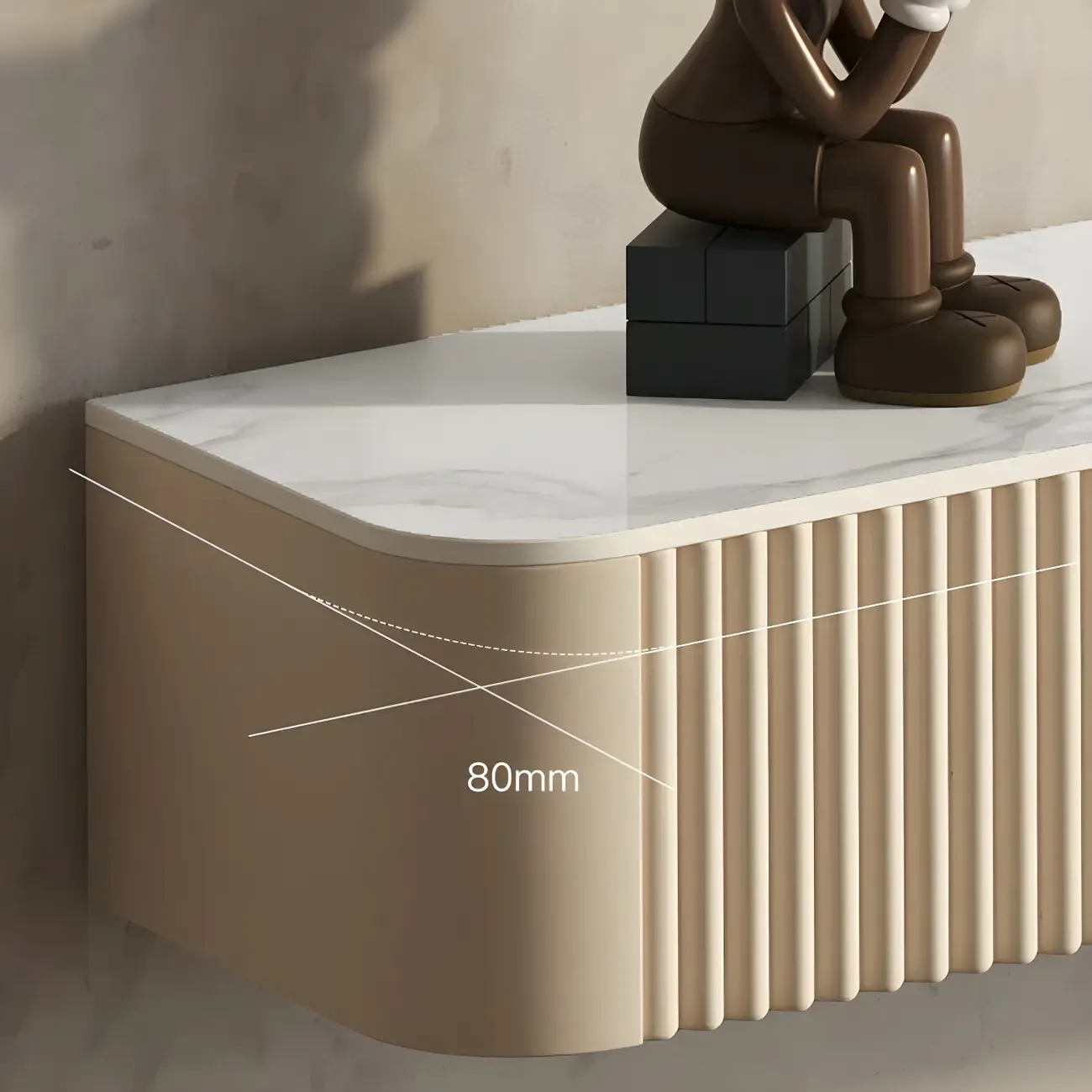 Glam Stone Floating TV Stand with Open Shelves for Living Room Image - 11