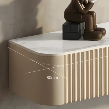 Glam Stone Floating TV Stand with Open Shelves for Living Room Image - 11