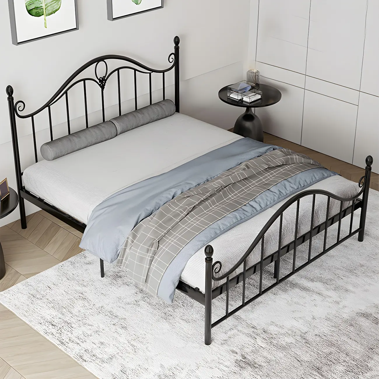 Industrial Curved Metal Platform Bed Frame with Headboard Image - 2 | homeyfad