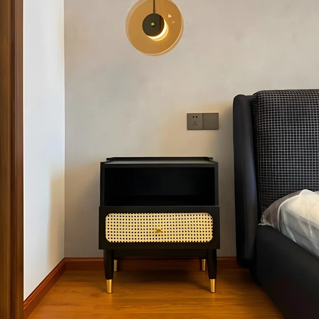 Small 2-Layer Storage Rattan Solid Wood Nightstand Image - 1 | homeyfad