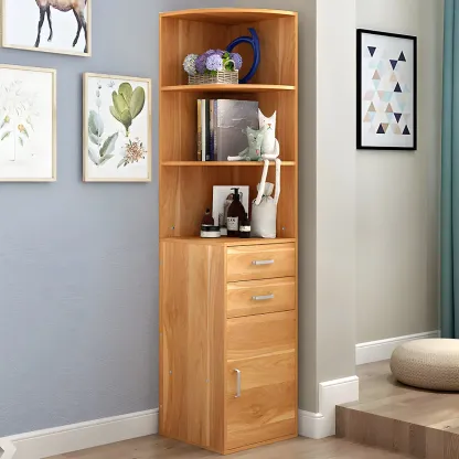 Contemporary White Wood Corner Bookcase with Cabinet Image - 3