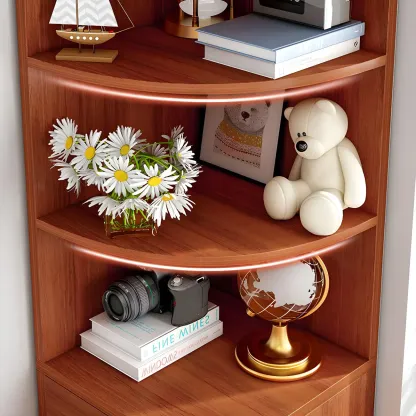 Contemporary White Wood Corner Bookcase with Cabinet Image - 11