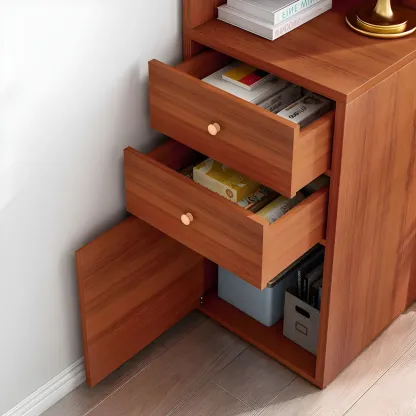 Contemporary White Wood Corner Bookcase with Cabinet Image - 18